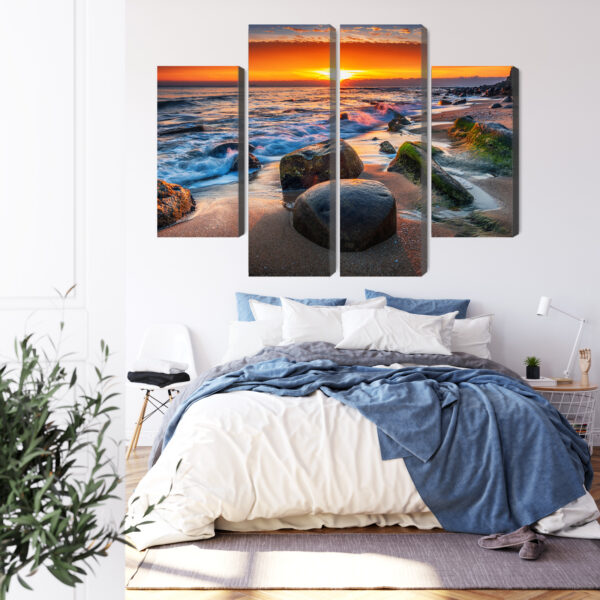 Obraz Wieloczęściowy Zachód Słońca Na Plaży 3D - wzór na obrazie