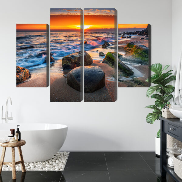 Obraz Wieloczęściowy Zachód Słońca Na Plaży 3D - aranżacja mieszkania