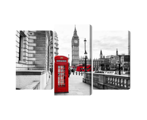 Obraz Wieloczęściowy Londyńska Budka Telefoniczna I Big Ben - aranżacja