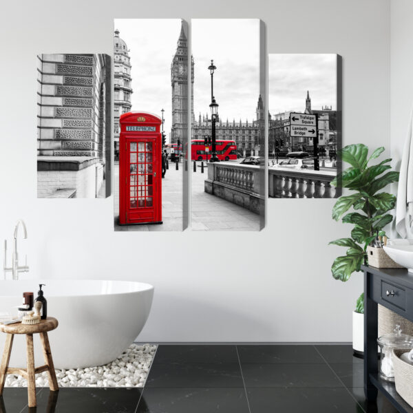 Obraz Wieloczęściowy Londyńska Budka Telefoniczna I Big Ben - aranżacja mieszkania