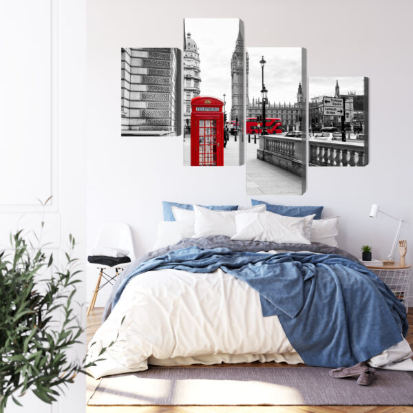 Obraz Wieloczęściowy Londyńska Budka Telefoniczna I Big Ben - wzór na obrazie