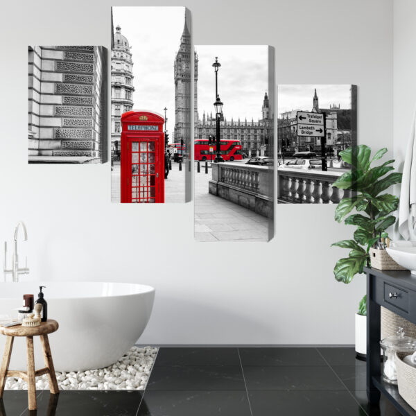 Obraz Wieloczęściowy Londyńska Budka Telefoniczna I Big Ben - aranżacja mieszkania