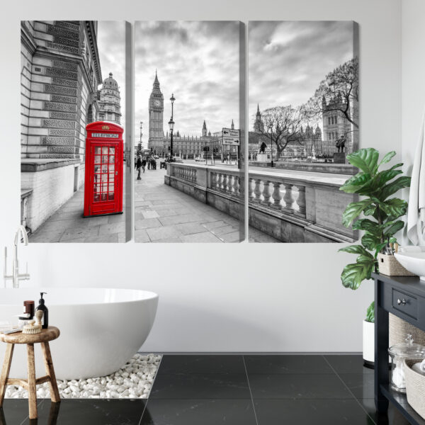 Obraz Wieloczęściowy Czerwona Budka Telefoniczna W Londynie 3D - aranżacja mieszkania