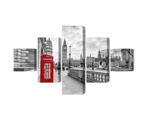 Obraz Wieloczęściowy Czerwona Budka Telefoniczna W Londynie 3D - aranżacja
