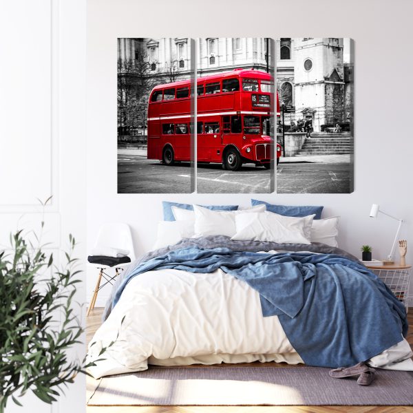 Obraz Wieloczęściowy Autobus Piętrowy W Londynie - wzór na obrazie