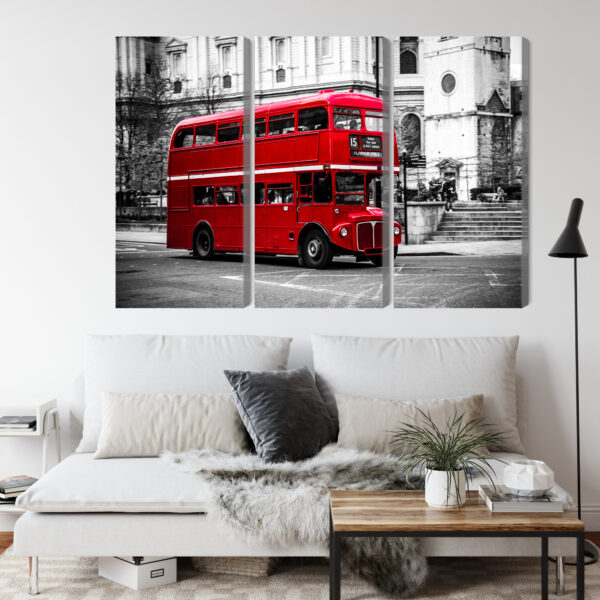 Obraz Wieloczęściowy Autobus Piętrowy W Londynie - aranżacja salon