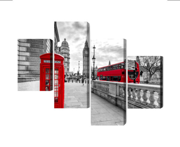 Obraz Wieloczęściowy Czerwona Budka Telefoniczna W Londynie I Big Ben - aranżacja