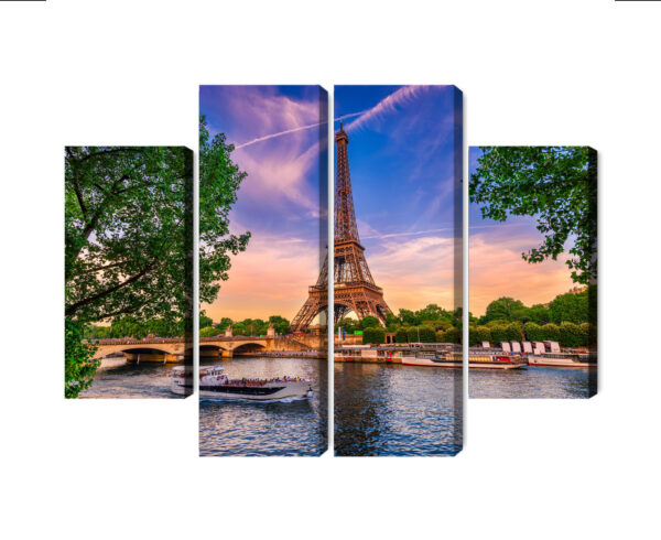 Obraz Wieloczęściowy Wieża Eiffla I Sekwana O Zachodzie Słońca W Paryżu - aranżacja
