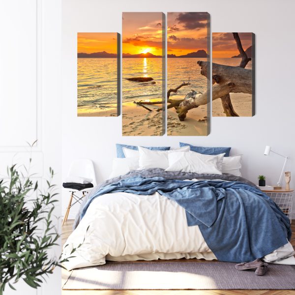Obraz Wieloczęściowy Krajobraz Morski O Zachodzie Słońca - wzór na obrazie