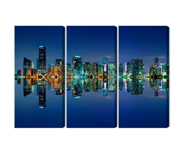 Obraz Wieloczęściowy Panorama Miami Nocą Horyzontalny Widok - aranżacja