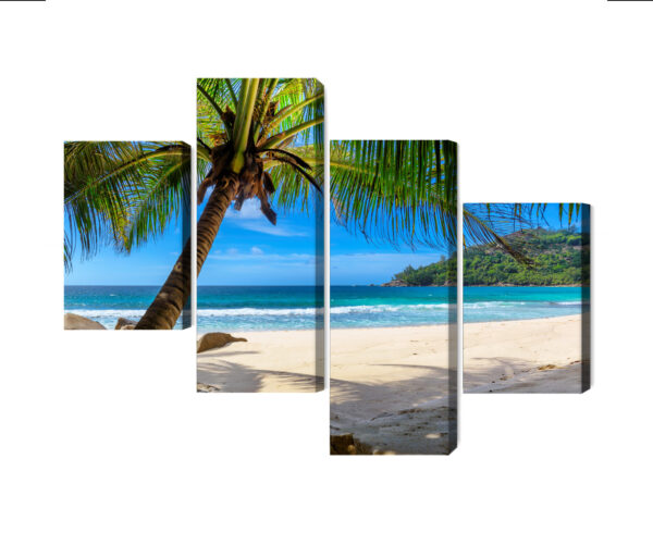 Obraz Wieloczęściowy Tropikalna Plaża Z Palmą 3D - aranżacja