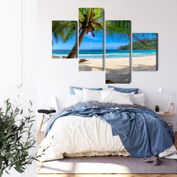 Obraz Wieloczęściowy Tropikalna Plaża Z Palmą 3D - wzór na obrazie