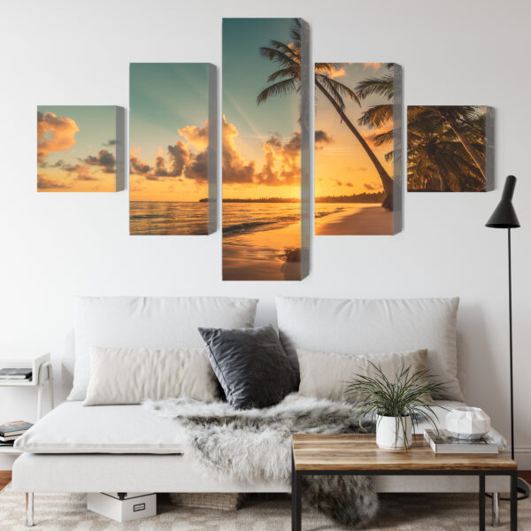 Obraz Wieloczęściowy Zachód Słońca Na Plaży Dominikany - aranżacja salon