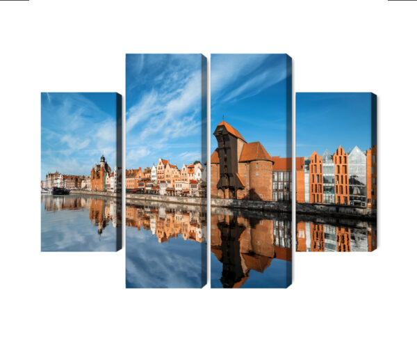 Obraz Wieloczęściowy Panorama Gdańska Z Widokiem Na Rzekę - aranżacja