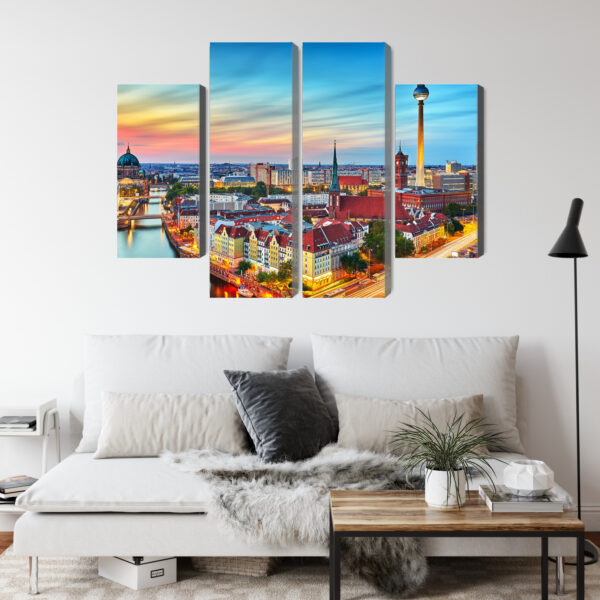 Obraz Wieloczęściowy Kolorowe Niebo I Panorama Berlina - aranżacja salon