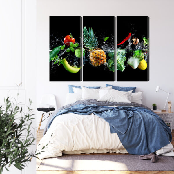 Obraz Wieloczęściowy Świeże Warzywa W Wodzie - wzór na obrazie