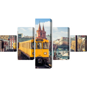 Obraz Wieloczęściowy Żółty Pociąg W Berlinie Na Torach Kolejowych - aranżacja