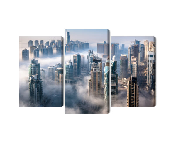 Obraz Wieloczęściowy Panorama Miasta Dubaj We Mgle - aranżacja