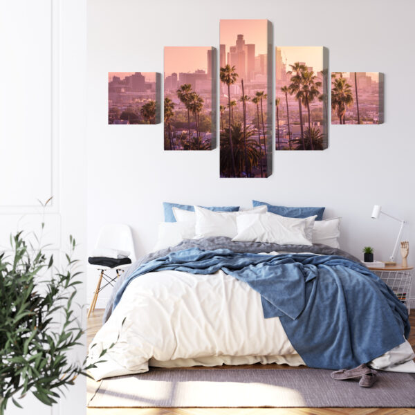 Obraz Wieloczęściowy Centrum Los Angeles O Zachodzie Słońca - wzór na obrazie