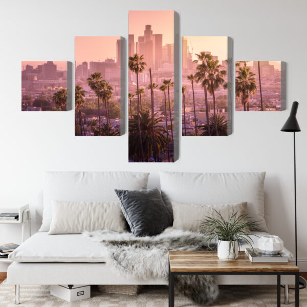 Obraz Wieloczęściowy Centrum Los Angeles O Zachodzie Słońca - aranżacja salon