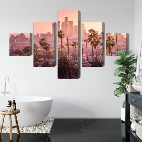 Obraz Wieloczęściowy Centrum Los Angeles O Zachodzie Słońca - aranżacja mieszkania