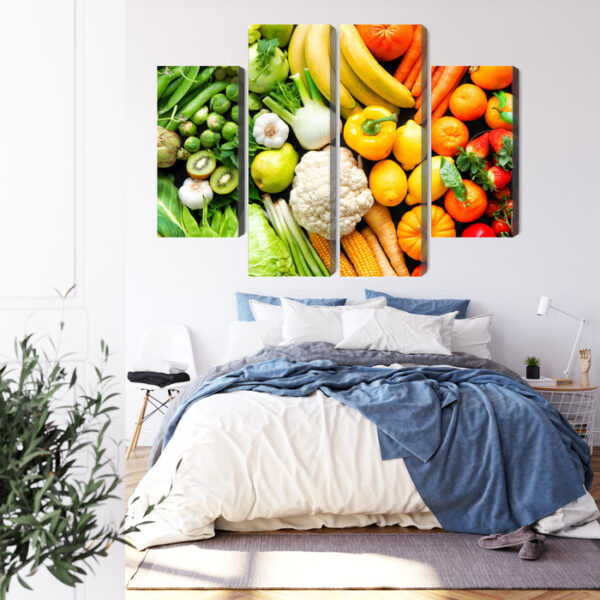 Obraz Wieloczęściowy Owoce I Warzywa W Kolorach Tęczy - wzór na obrazie