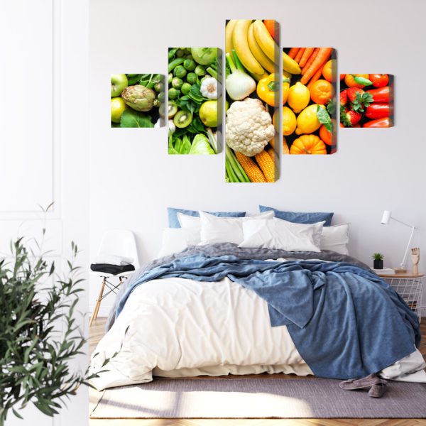 Obraz Wieloczęściowy Owoce I Warzywa W Kolorach Tęczy - wzór na obrazie