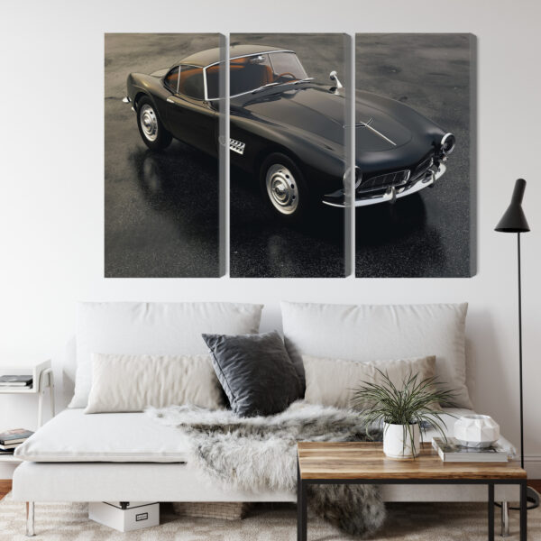 Obraz Wieloczęściowy Vintage Czarny Samochód Sportowy - aranżacja salon