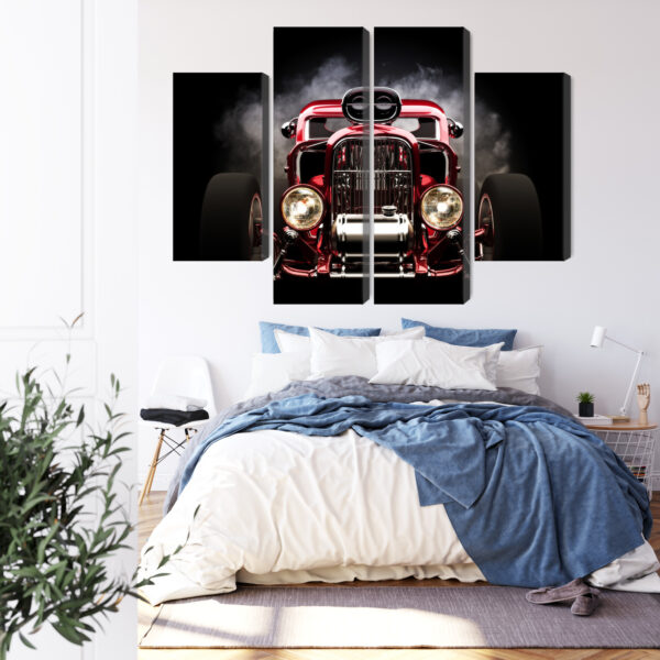 Obraz Wieloczęściowy Samochód Hot Rod Na Tle Dymu - wzór na obrazie