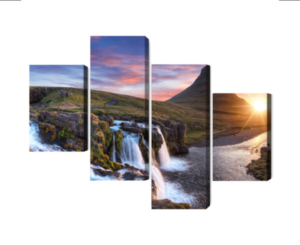 Obraz Wieloczęściowy Góra Kirkjufell Z Wodospadami - aranżacja
