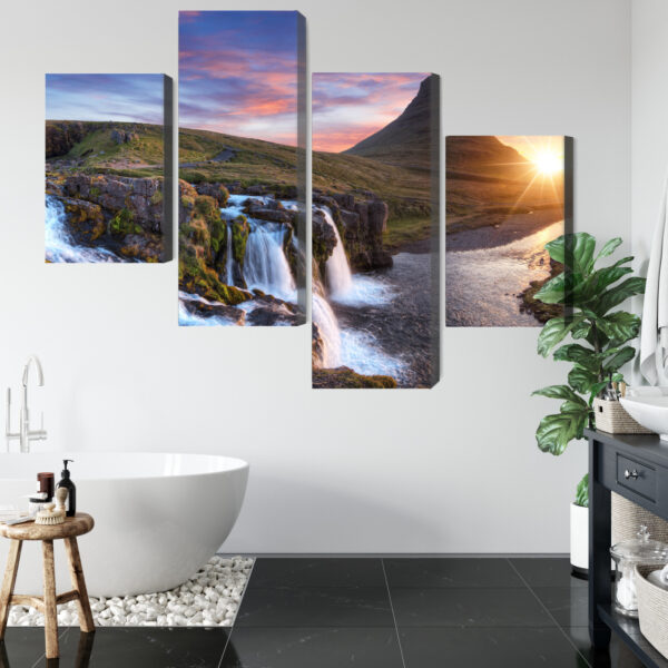 Obraz Wieloczęściowy Góra Kirkjufell Z Wodospadami - aranżacja mieszkania