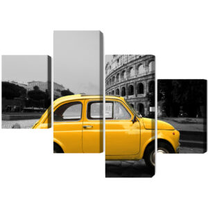 Obraz Wieloczęściowy Żółty Samochód Retro Na Tle Koloseum - aranżacja