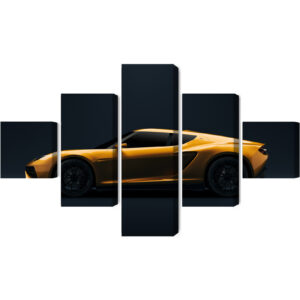 Obraz Wieloczęściowy Żółty Samochód Sportowy 3D - aranżacja