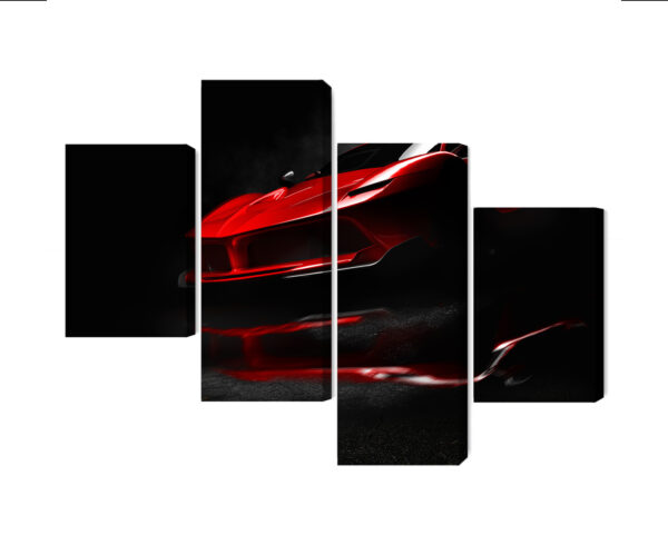 Obraz Wieloczęściowy Czerwony Samochód Sportowy 3D - aranżacja