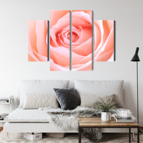 Obraz Wieloczęściowy Pastelowa Róża W Makroskali 3D - aranżacja salon