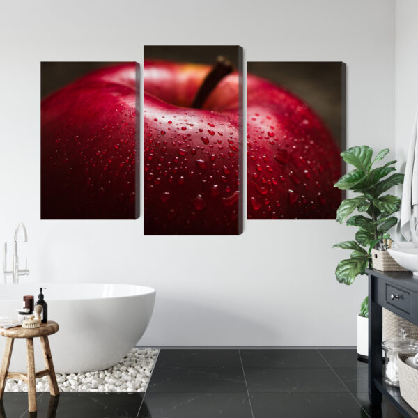 Obraz Wieloczęściowy Czerwone Jabłko W Skali Makro - aranżacja mieszkania
