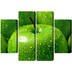 Obraz Wieloczęściowy Zielone Jabłka W Skali Makro - aranżacja