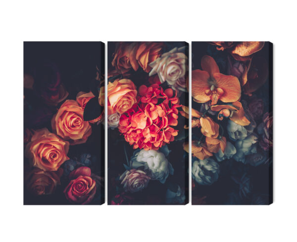 Obraz Wieloczęściowy Kolorowe Kwiaty W Stylu Vintage - aranżacja