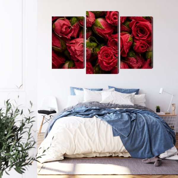 Obraz Wieloczęściowy Róże Z Kroplami Wody - wzór na obrazie