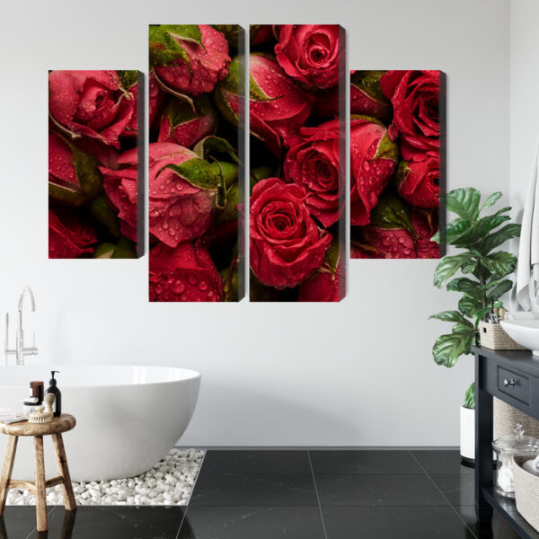 Obraz Wieloczęściowy Róże Z Kroplami Wody - aranżacja mieszkania