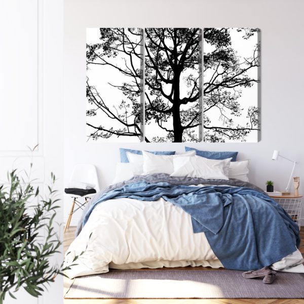 Obraz Wieloczęściowy Czarne Drzewo Na Białym Tle - wzór na obrazie