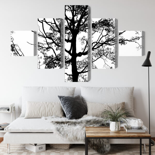 Obraz Wieloczęściowy Czarne Drzewo Na Białym Tle - aranżacja salon