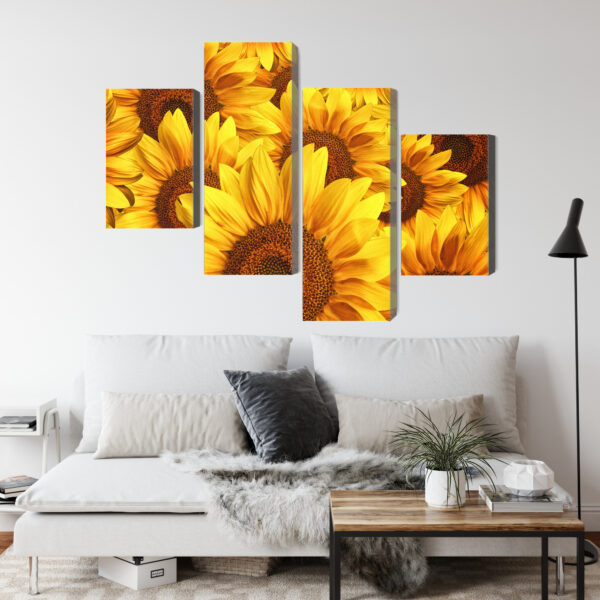Obraz Wieloczęściowy Kwiaty Słonecznika 3D - aranżacja salon