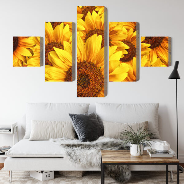 Obraz Wieloczęściowy Kwiaty Słonecznika 3D - aranżacja salon