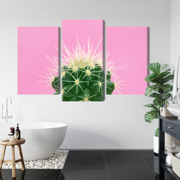 Obraz Wieloczęściowy Kaktus Na Różowym Tle - aranżacja mieszkania