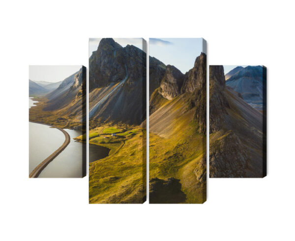 Obraz Wieloczęściowy Widok Z Lotu Ptaka 3D Na Islandzkie Góry - aranżacja