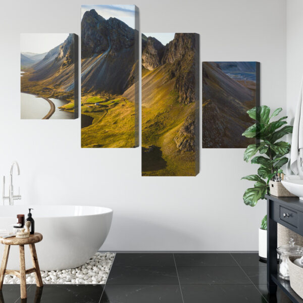 Obraz Wieloczęściowy Widok Z Lotu Ptaka 3D Na Islandzkie Góry - aranżacja mieszkania