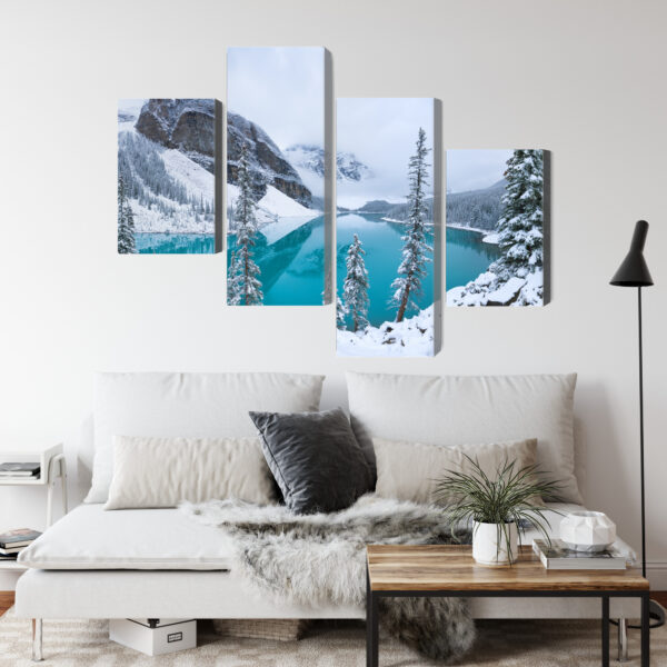 Obraz Wieloczęściowy Jezioro Morenowe Zimą - aranżacja salon