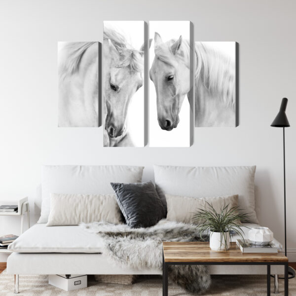 Obraz Wieloczęściowy Dwa Konie Na Białym Tle - aranżacja salon