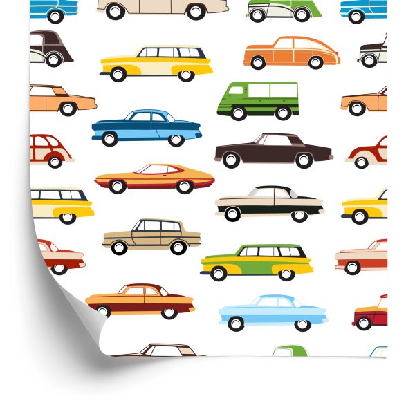 Tapeta Dla Dzieci - Kolorowe Samochody - wzór
